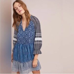 Hemant and Nandita Anthropologie Susan Dress Indigo Size M